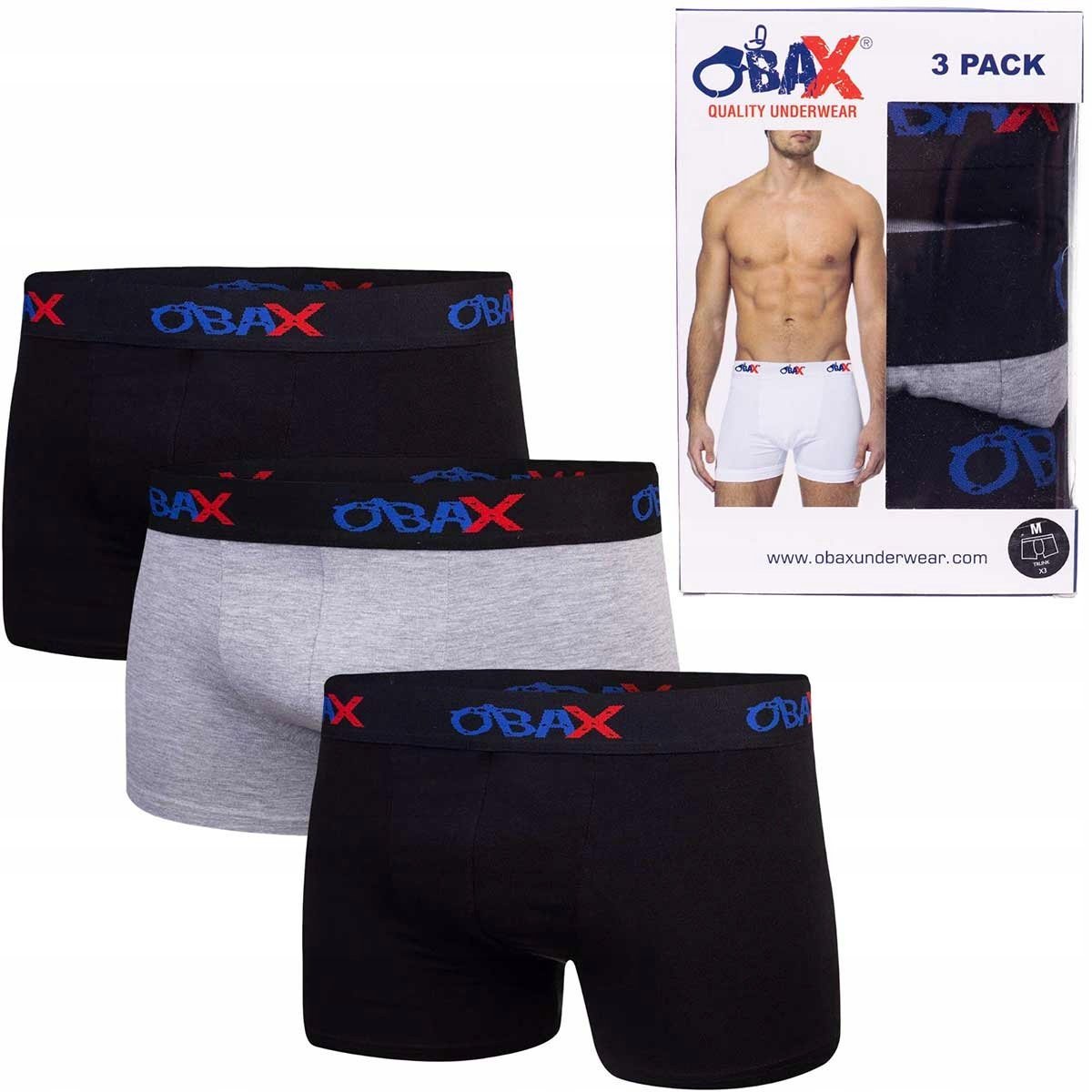 OBAX BOKSERKI MĘSKIE MAJTKI UNDERWEAR 3P CZARNE/SZARE r.XL