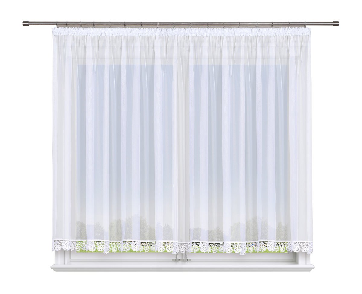 Firana gotowa 300x110,prosta,woal,gipiura 8 cm