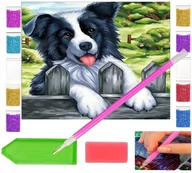 Zabawki kreatywne - Haft diamentowy OBRAZ duży 30x30 PIES ZA PŁOTEM piesek zabawki kreatywne plastyczne - miniaturka - grafika 1