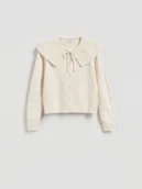 Swetry damskie - Reserved - Kardigan z kołnierzem - kremowy - miniaturka - grafika 1