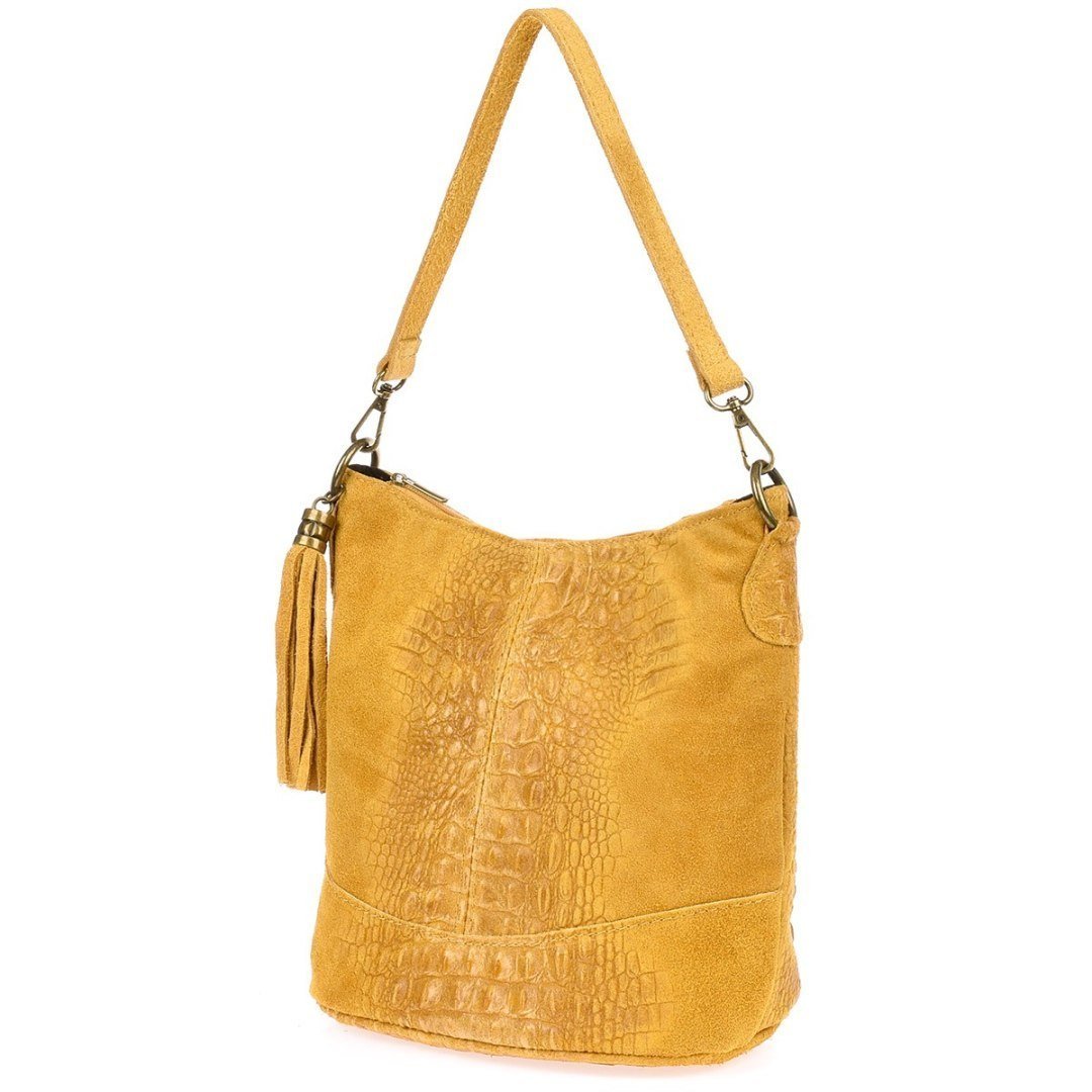 Torebka skórzana zamszowa CROCO listonoszka 2 paski musztardowa Beltimore W13 żółty, złoty