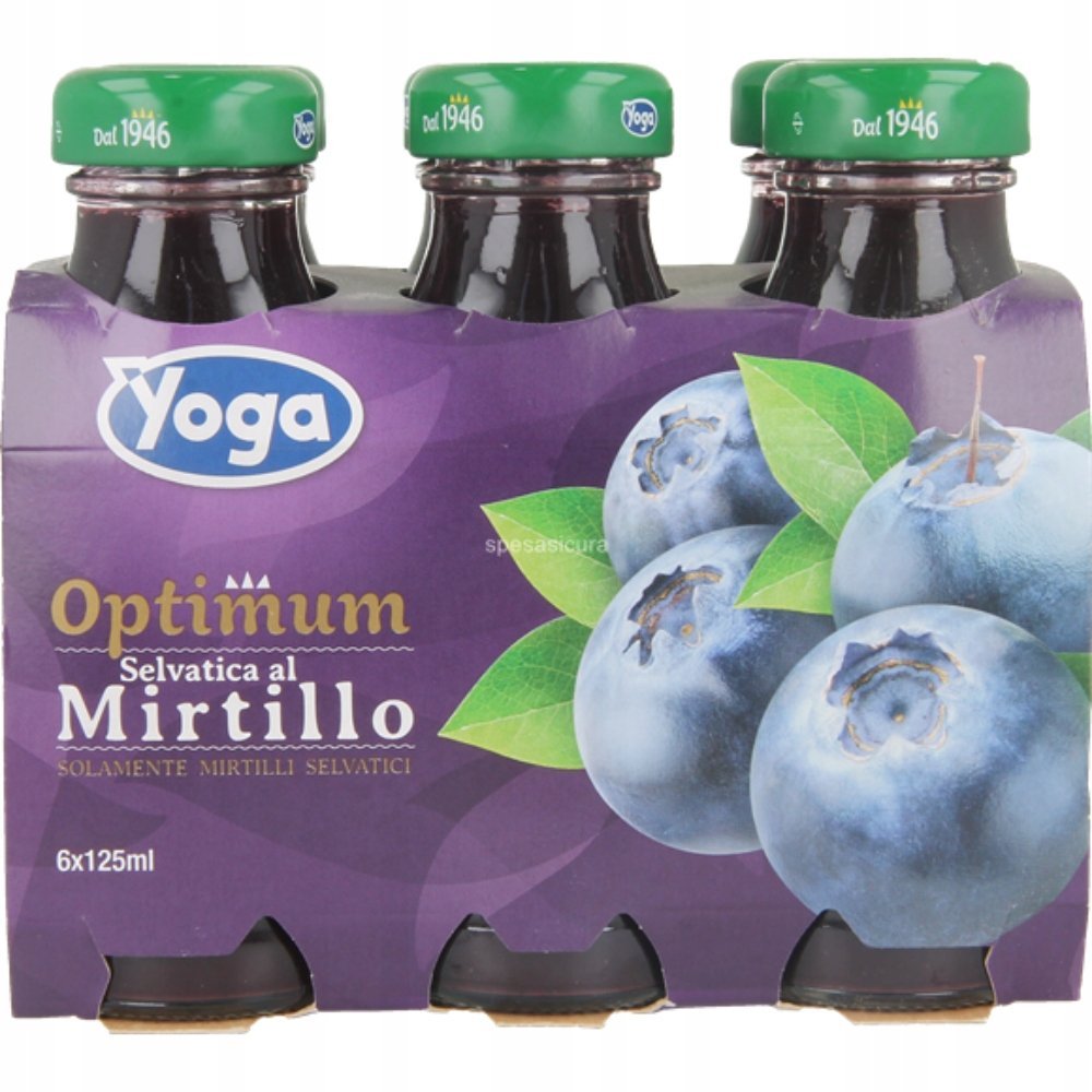 Włoski Sok z Jagód Yoga Optimum Mirtillo 6x125ml Szklana Butelka