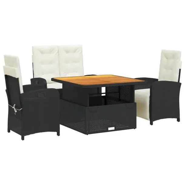 Zestaw mebli ogrodowych czarny rattan PE, stół 110x110 cm, 2 krzesła, ł