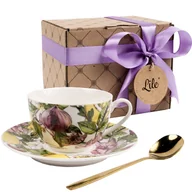 Filiżanki - Filiżanka porcelanowa ze spodkiem i łyżeczką 195 ml w opakowaniu prezentowym Lile Citrus P36142 - miniaturka - grafika 1