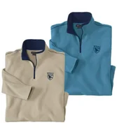 Bluzy męskie - Zestaw 2 swetrów z mikropolaru West Corp Mężczyzna Atlas For Men - Kolor : Granatowy - Rozmiar : 4XL - miniaturka - grafika 1