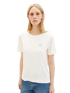 Koszulki i topy damskie - T-shirt damski TOM TAILOR z nadrukiem serca, 10315-Szept Biały, XS - miniaturka - grafika 1