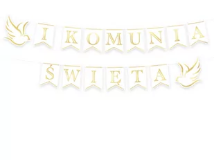 BANER KOMUNIA ŚWIĘTA GOŁĘBIE BIAŁO-ZŁOTY 2,5m - Dekoracje sali - miniaturka - grafika 1