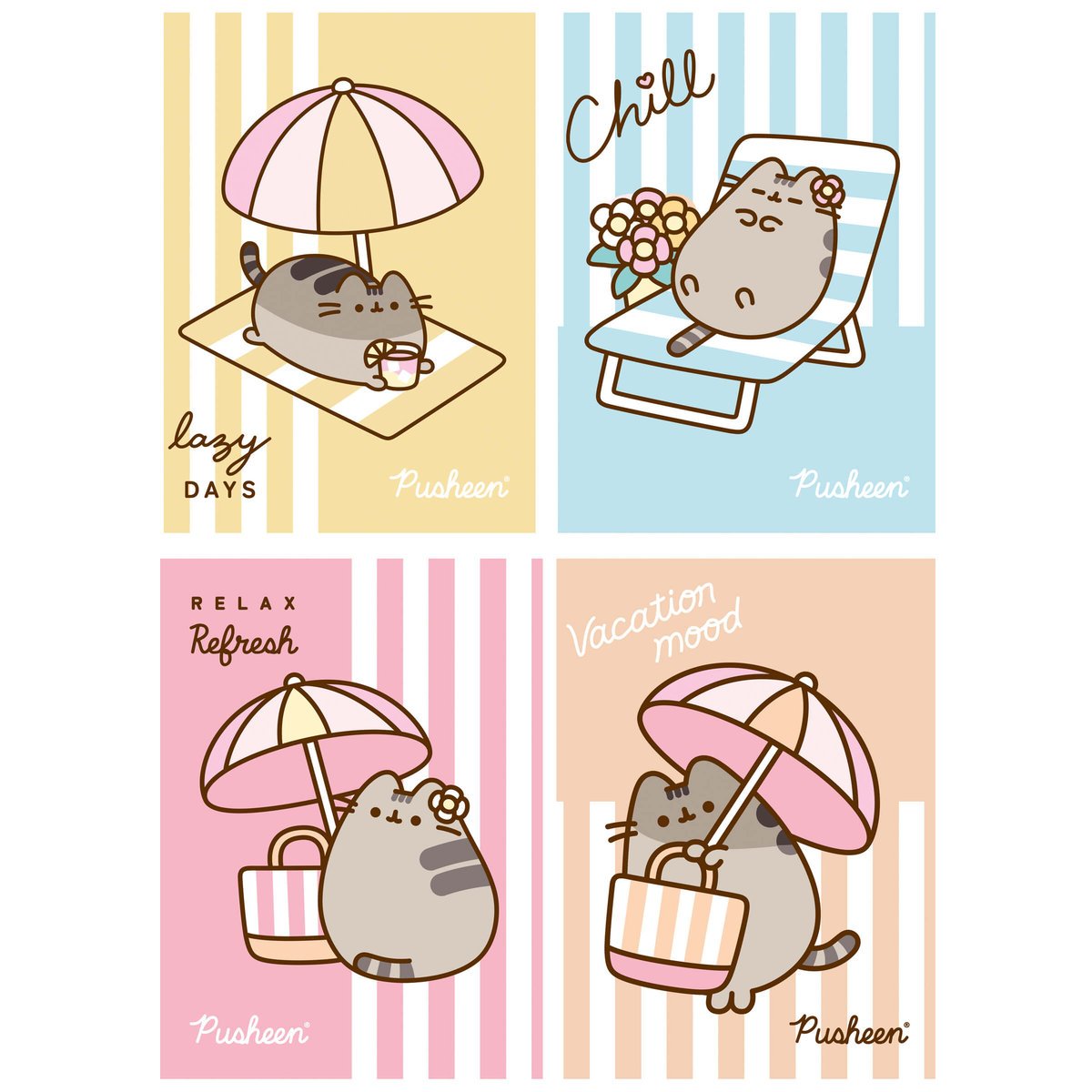 4 X ZESZYT A5, 32 KARTKI, W TRZY LINIE, PUSHEEN KOTEK KOT