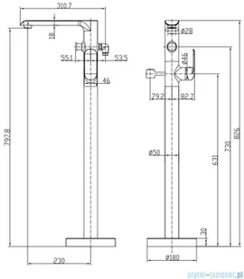 Omnires Sacramento bateria wannowa wolnostojąca chrom/biały SC2333XCRB ___ RABAT W KOSZYKU! ___ | - Baterie umywalkowe - miniaturka - grafika 2
