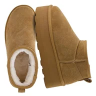 Botki damskie - CUSHIONAIRE Hippy damskie botki na platformie, prawdziwy zamsz, podszewka ze sztucznego futra, przytulne, zimowe, wsuwane, wygodne obuwie o szerokich szerokościach, Kasztan, 42 EU - miniaturka - grafika 1