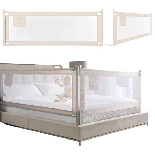 PRIMABOBO Barierka ochronna do łóżka CLASSIC 200x180cm 3 szt Składana BEŻ