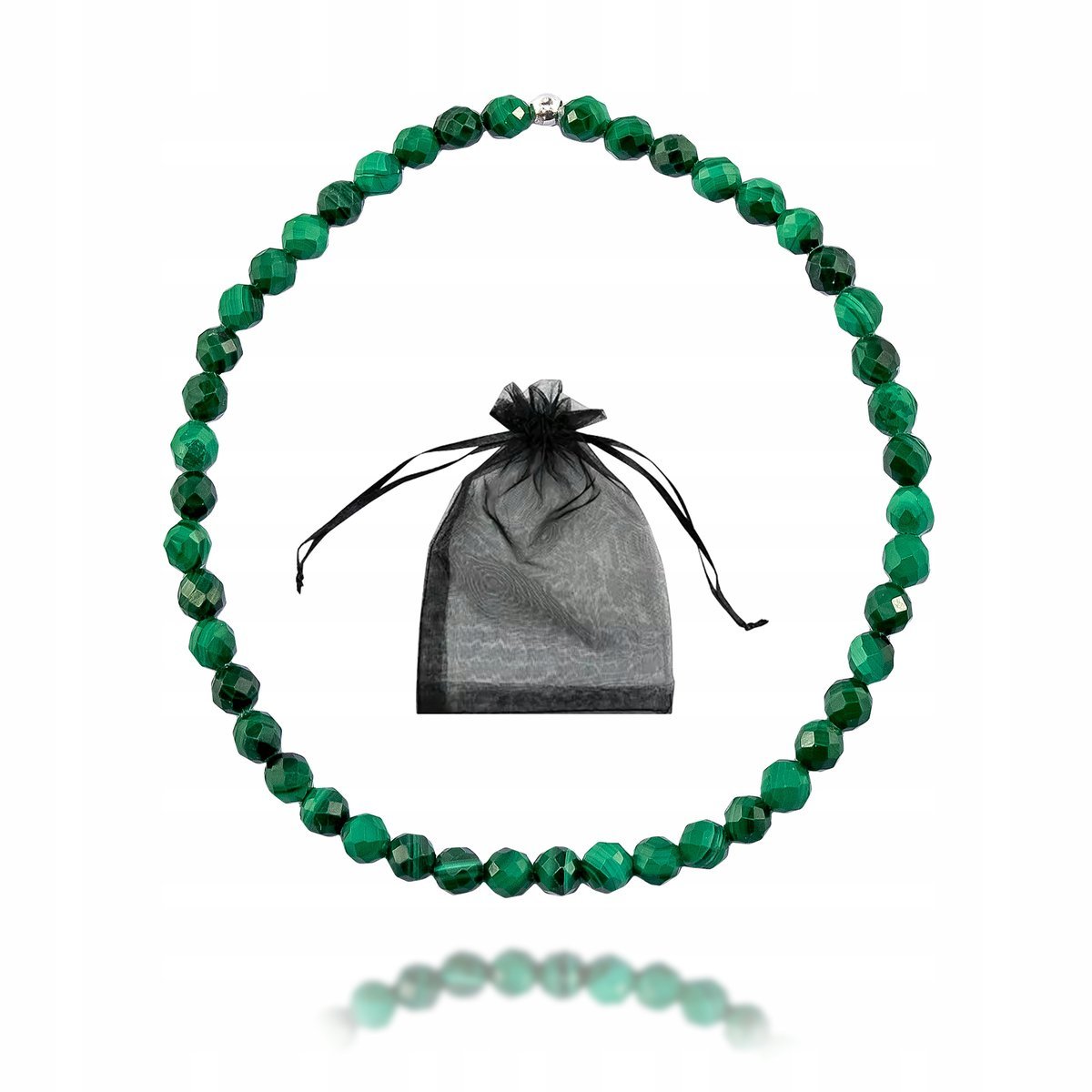 Bransoletka Naturalny Kamień Malachit 4mm bez zapięcia Srebro 925 dł 19cm