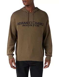 Bluzy męskie - Armani Exchange Męska bluza z kapturem z bawełny, swobodny krój, Crocodile, XXL - grafika 1