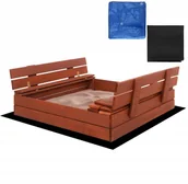 Place zabaw - Piaskownica zamykana z ławeczkami 100x100 cm drewno impregnowane, z włókniną i plandeką, brązowa UNIWERSALNY - miniaturka - grafika 1