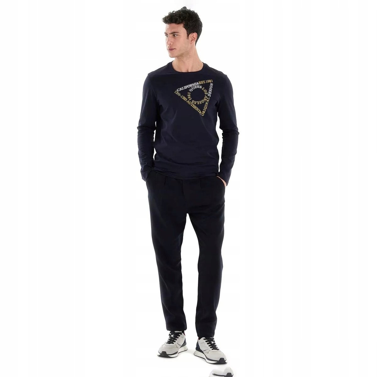 GUESS GRANATOWE SPODNIE CASUAL PROSTE Z ZAMKIEM LYOCELL 30/32 GGA