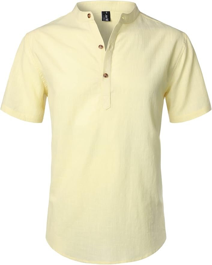 Męska Koszula Letnia Bawełniano Iniana Żółta Krótki Rękaw S