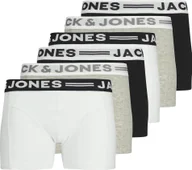 Majtki męskie - Bokserki chłopięce JACK&JONES, zestaw 6 sztuk - SENSE TRUNKS, elastyczna bawełna, logo w pasie czarny/biały/szary 176 - miniaturka - grafika 1