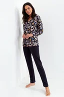 Piżamy damskie - Piżama 194 Granatowa w Kwiaty - miniaturka - grafika 1