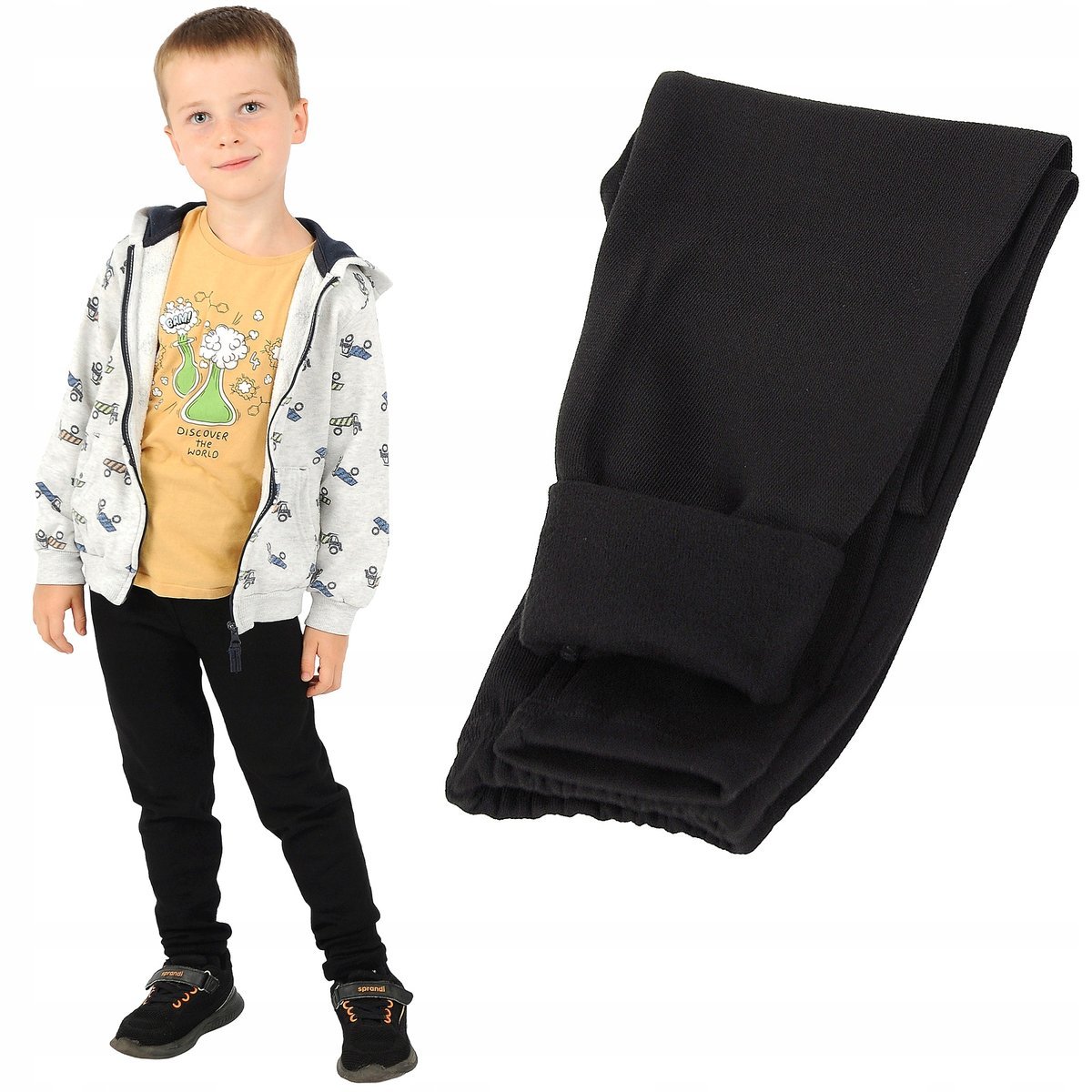 Ocieplane elastyczne Legginsy chłopięce Bawełniane Spodnie Czarne 104