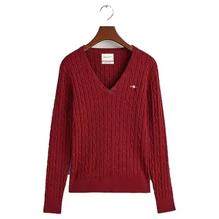 Swetry damskie - GANT Damski sweter ze stretchu bawełnianego z dekoltem w serek, Plumped Red, S - grafika 1