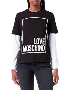 Love Moschino Damska koszulka o regularnym kroju z długim rękawem z logo Box Design, czarny biały, 42 - Koszulki i topy damskie - miniaturka - grafika 1
