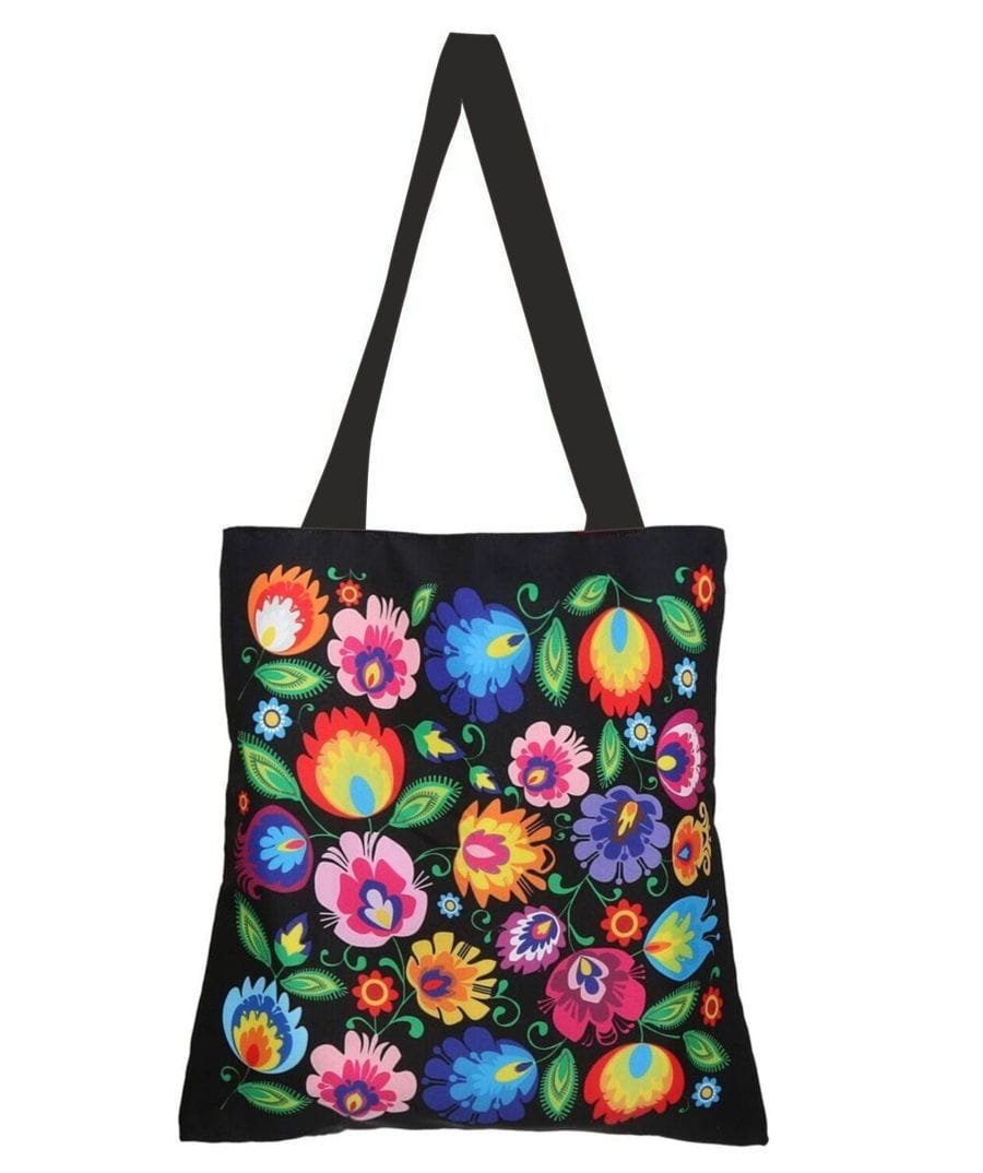 Torba Na Zakupy Folk - Łowicka Czarna - Długie Ucho