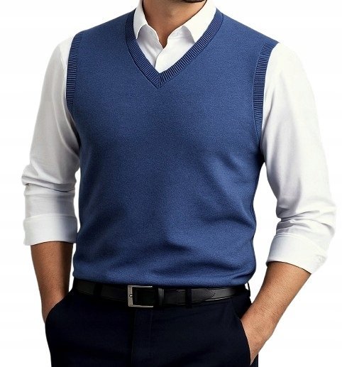 Sweter męski bez rękawów bezrękawnik pulower kamizelka męska z kaszmirem XL