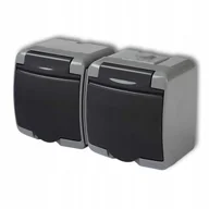 Gniazdka elektryczne - GNIAZDO PODWÓJNE HERMETYCZNE IP54 SZARE GRAFITOWE N/T NT - miniaturka - grafika 1