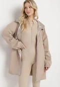 Kurtki damskie - Beżowa Przejściowa Kurtka Dwustronna z Kapturem i Metalicznym Połyskiem Tashta - miniaturka - grafika 1