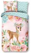 Pościel dla dzieci - Pościel sarenka kwiaty wiosna groszki 135x200 różowa bawełniana dziecięca - miniaturka - grafika 1