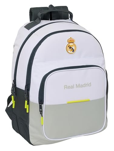 Safta REAL MADRID WYPOSAŻENIE 25/26 - Plecak szkolny dla dzieci w różnym wieku, wygodny i wszechstronny, jakość i wytrzymałość, 32 x 15 x 42 cm, biała, M, Casual