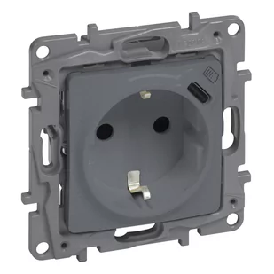 Legrand Gniazdo pojedyncze Niloe Selection 762396 z uziemieniem płaskie 16A 250V~ + USB typ C w plakietce z przesłoną zaciski automatyczne stal - Gniazdka elektryczne - miniaturka - grafika 1