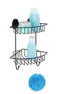 Półki łazienkowe - Czarna narożna dwupoziomowa półka łazienkowa Wenko Vacuum-Loc® Bari, wys. 29,5 cm - miniaturka - grafika 1