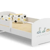 Łóżka dla dzieci i młodzieży - Białe Łóżko Dziecięce 140x70 cm z Motywem Dinozaurów i Barierką – W Zestawie Materac Piankowy i Pełna Konstrukcja, Wymiary: 144 x 77 x 56 cm - miniaturka - grafika 1