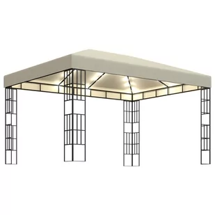 vidaXL Altana ze sznurem lampek LED, 3x4 m, kremowa - Altany ogrodowe - miniaturka - grafika 1