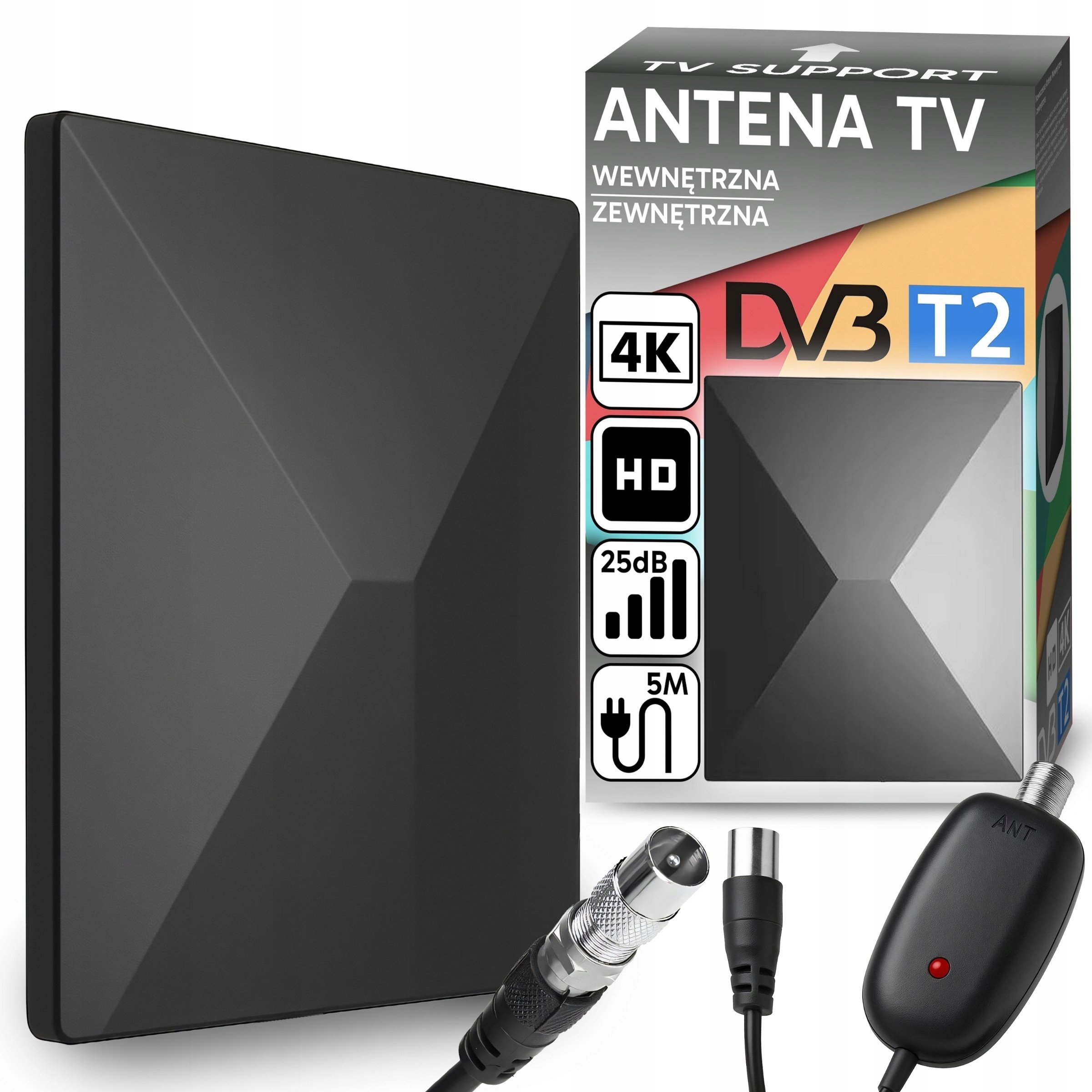 Retoo ANTENA TV WEWNĘTRZNA ZEWNĘTRZNA DC 5V UHV/VHV/FM HD 4K