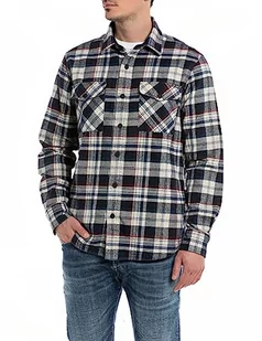 Replay Koszula męska regular fit, 010 Navy/Lt Cream/Lt Blue, XXL - Koszule męskie - miniaturka - grafika 1