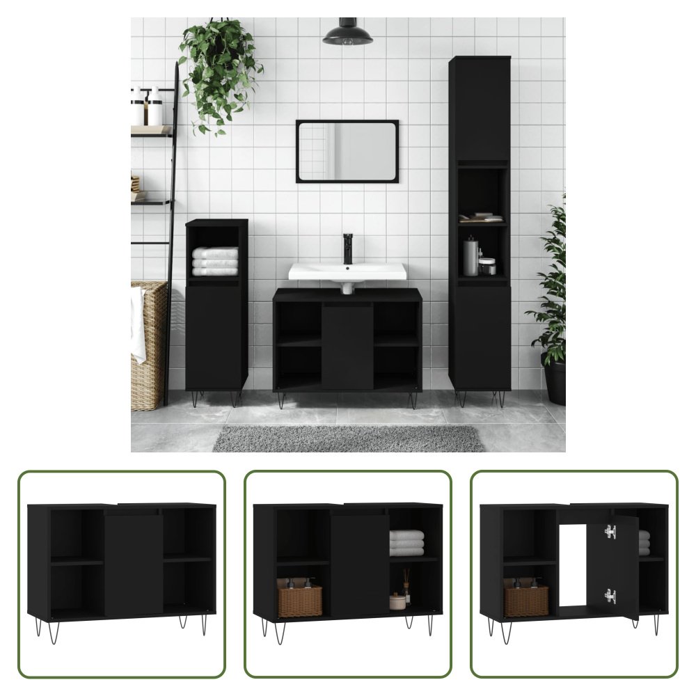 The Living Store Szafka łazienkowa czarna 80x33x60 cm materiał drewnopochodny