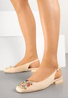 Sandały damskie - Beżowe Czółenka Slingback Vices z Cyrkoniami i Wkładką ze Skóry Eklina - miniaturka - grafika 1