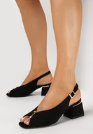 Sandały damskie - Czarne Metaliczne Sandały na Geometrycznym Słupku z Zawieszką Gemifa - miniaturka - grafika 1