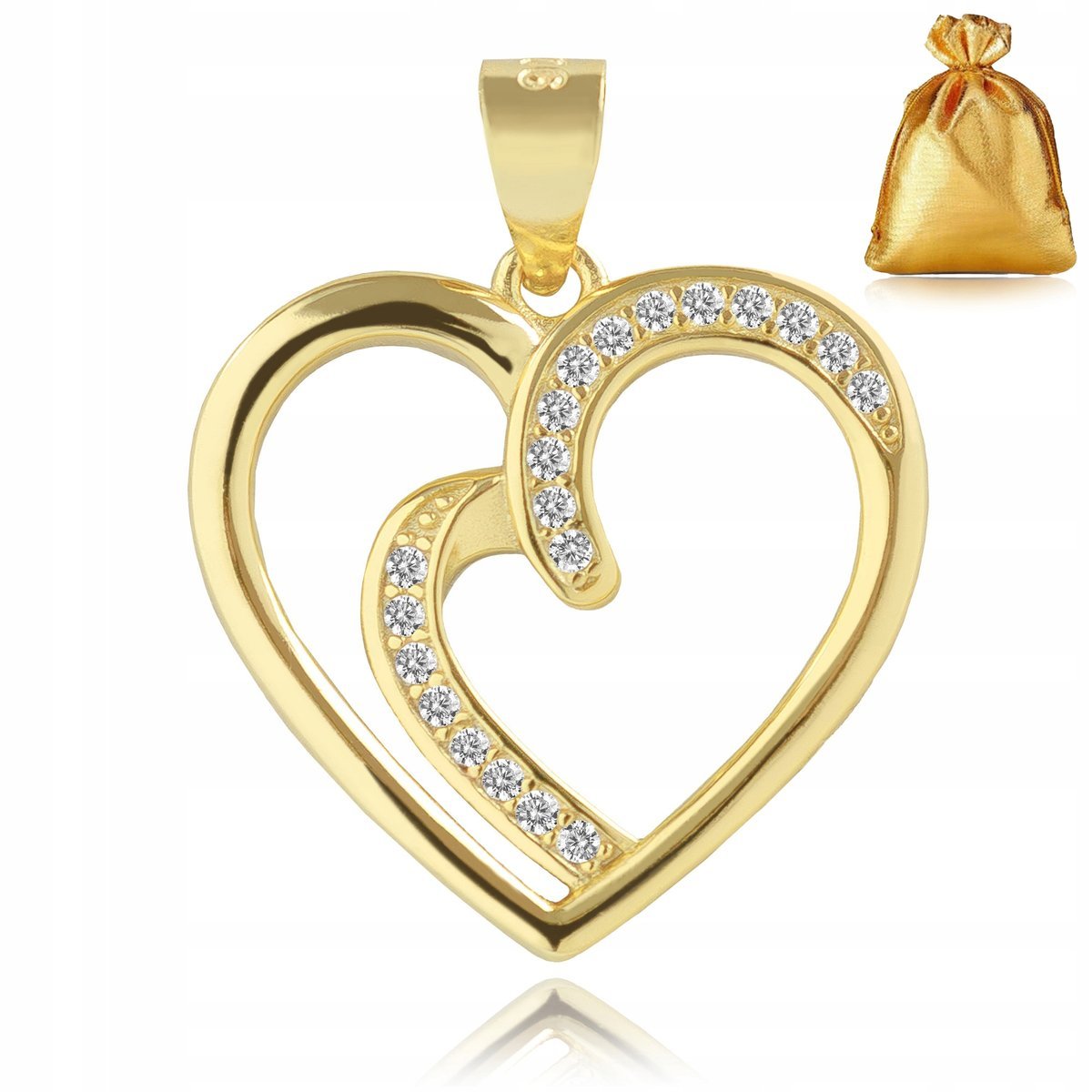 POZŁACANA ZAWIESZKA SERCE 925 WISIOREK SERDUSZKO CYRKONIE SREBRO POZŁACANE