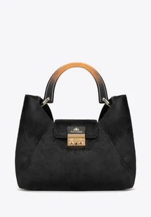 Skórzana shopperka z włosiem czarna - Torebki damskie - miniaturka - grafika 1