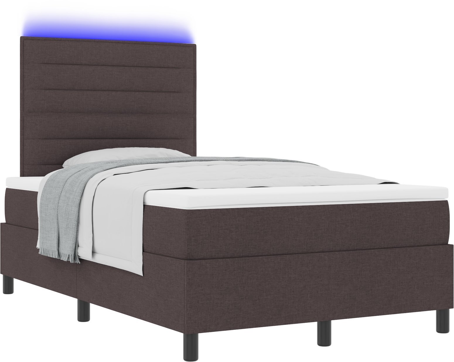 vidaXL Łóżko sprężynowe z materacem i LED - Ciemnobrązowe, 120x200 cm Tkanina