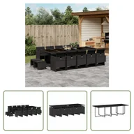 Meble ogrodowe - The Living Store 15-cz. zestaw mebli ogrodowych z poduszkami - czarny - rattan PE - Meble Ogrodowe - miniaturka - grafika 1