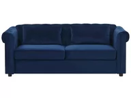 Sofy i kanapy - Sofa rozkładana BELIANI Chesterfield, welurowa, niebieska - miniaturka - grafika 1