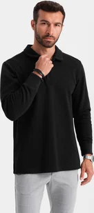 Ombre Bluza męska z kołnierzykiem polo ze strukturalnej dzianiny - czarna V8 OM-SSNZ-0149 S - Bluzy męskie - miniaturka - grafika 1