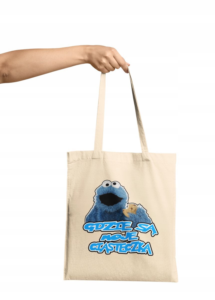 TORBA SHOPPER MATERIAŁOWA NA RAMIĘ PREZENT DLA FANKI CIASTECZKOWY POTWÓR