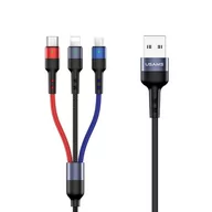 Kable USB - USAMS Kabel pleciony U26 3w1 0.35m 2A Fast Charge (lightning/microUSB/USB-C) SJ410USB01 (US-SJ410) - miniaturka - grafika 1