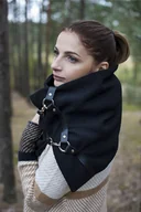 Apaszki i szaliki damskie - Szal wełniany ze skórą, Unisex - Rockowy Czarny - miniaturka - grafika 1