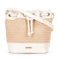 Torebki damskie - Damska torebka worek z plecionki kremowo - beżowa - miniaturka - grafika 1